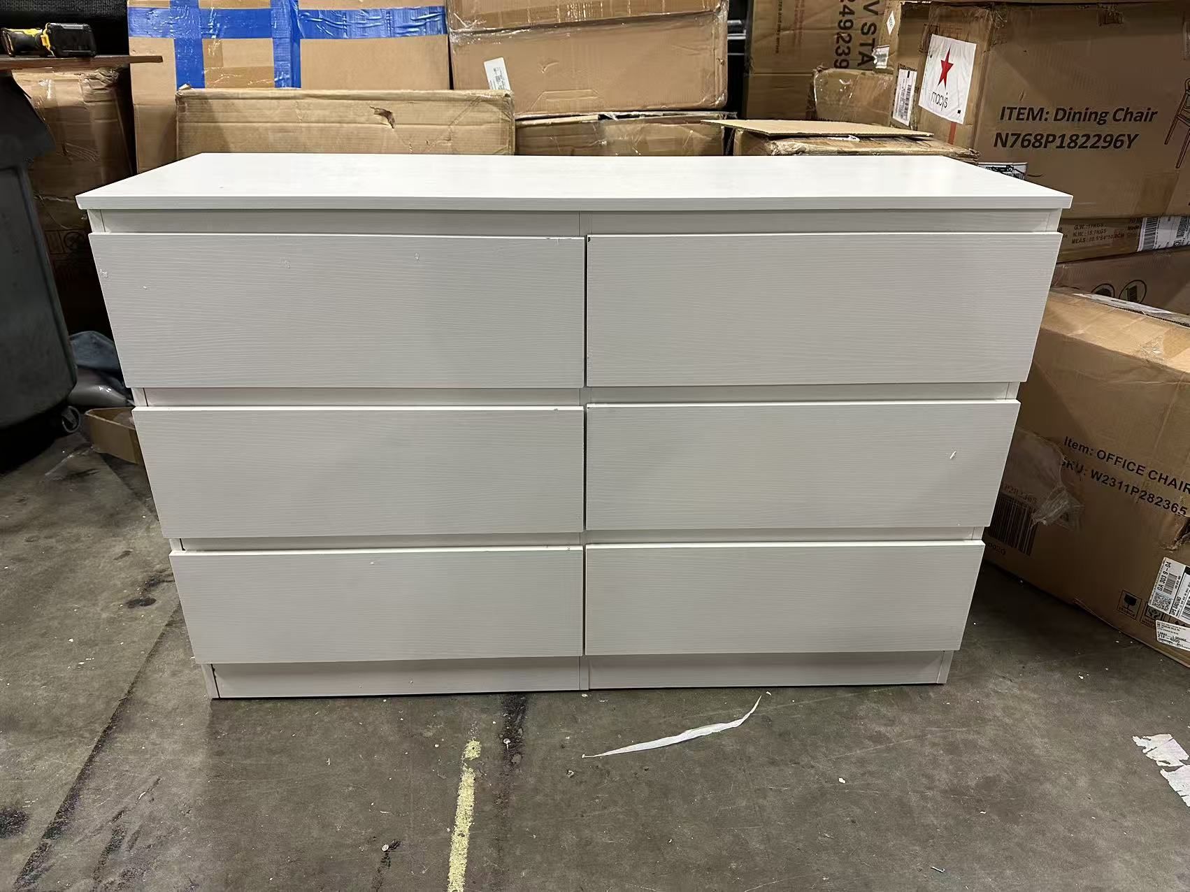 Brand new White 6 Drawer Dresser for Bedroom, 15.3" D x 47.2" W x 32.3" H in Simply Modern Chest of Drawers, Wood Storage Double Dresser with Deep Dra