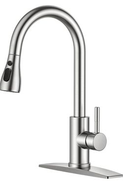 FORIOUS Kitchen Faucets Pull Down Sprayer, Stainless Steel, Brushed Nickel Classic High Arc, Single Handle Kitchen Sink Faucet, Deck Plate for 1 or 3
