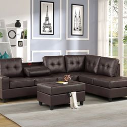 Espresso Sectional With Ottoman 