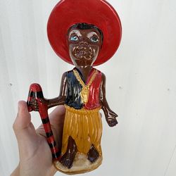 Handmade Elegua Statue – Red & Black Staff – Santeria / Yoruba Decor
