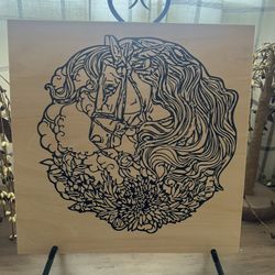 Horse On Wood For Kids To Color