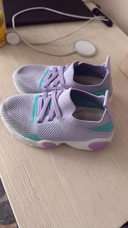 Purple Knit Sneakers with Teal Accents