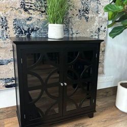 Beautiful Mirror  With Design Black Accent Cabinet (NEW In Box)