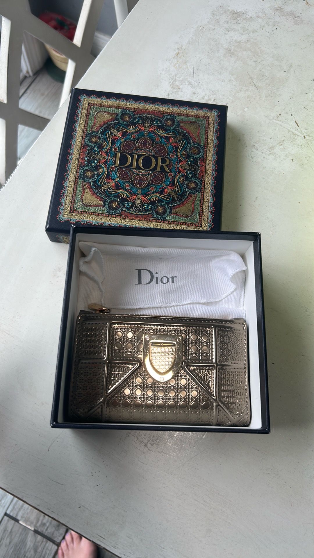 Christian Dior gold patent leather wallet