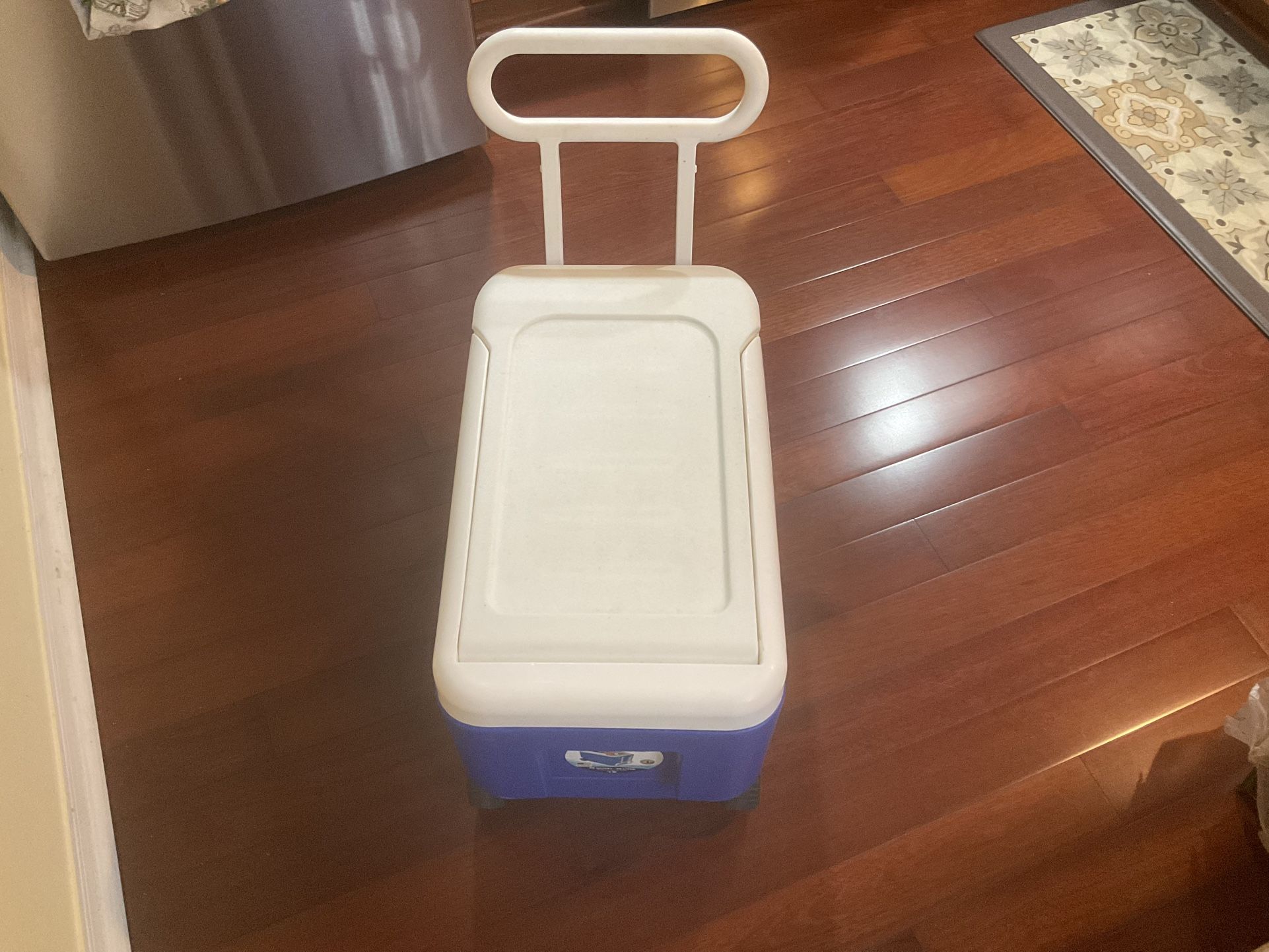 Blue Cooler with Handle and Wheels