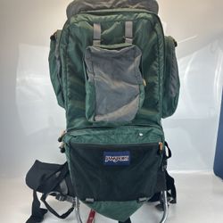 Vtg 90s JanSport Distressed External Frame Hiking Trekking Backpack Bag Green