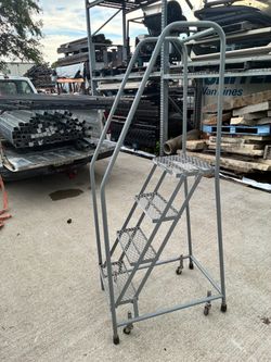 Rolling Safety Ladder 4-Step Steel Gray