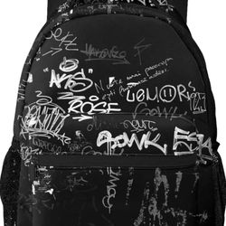 Ganiokar Hip-Hop Graffiti Print Teens Backpack for Boys & Girls, Perfect Size for Student & Travel Backpacks,Black  