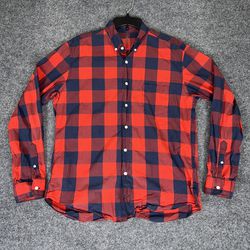 J Crew Shirt Mens Large Blue Red Plaid Button Down Long Sleeve Cotton Casual