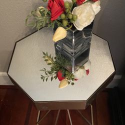 Octagon Mirrored Top Metal End Table