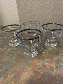Set Of 4 Glass Silver-Tone Cognac/Whiskey Glasses