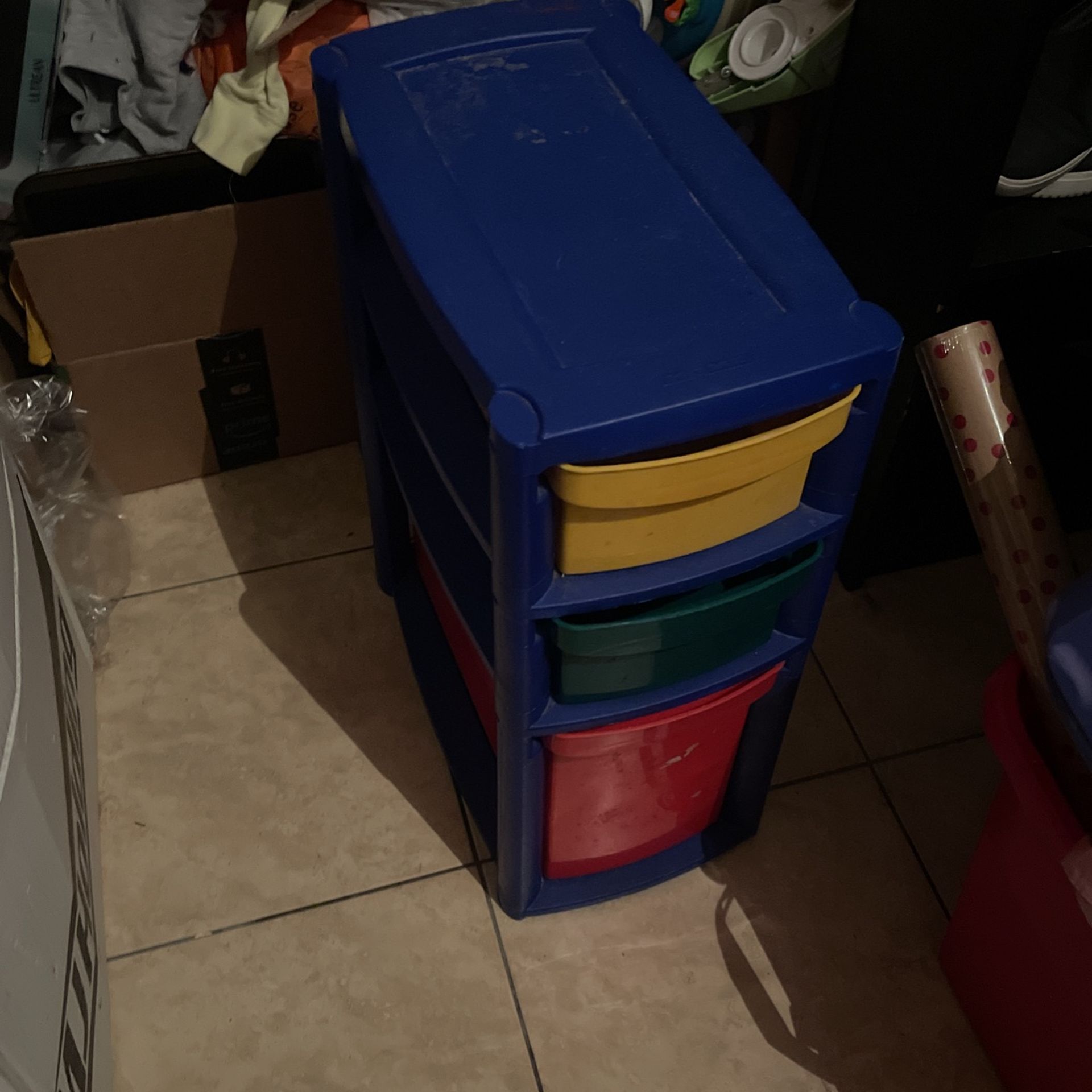 Vintage Plastic Storage Organizer 3 Drawers red blue yellow green Stylemaster