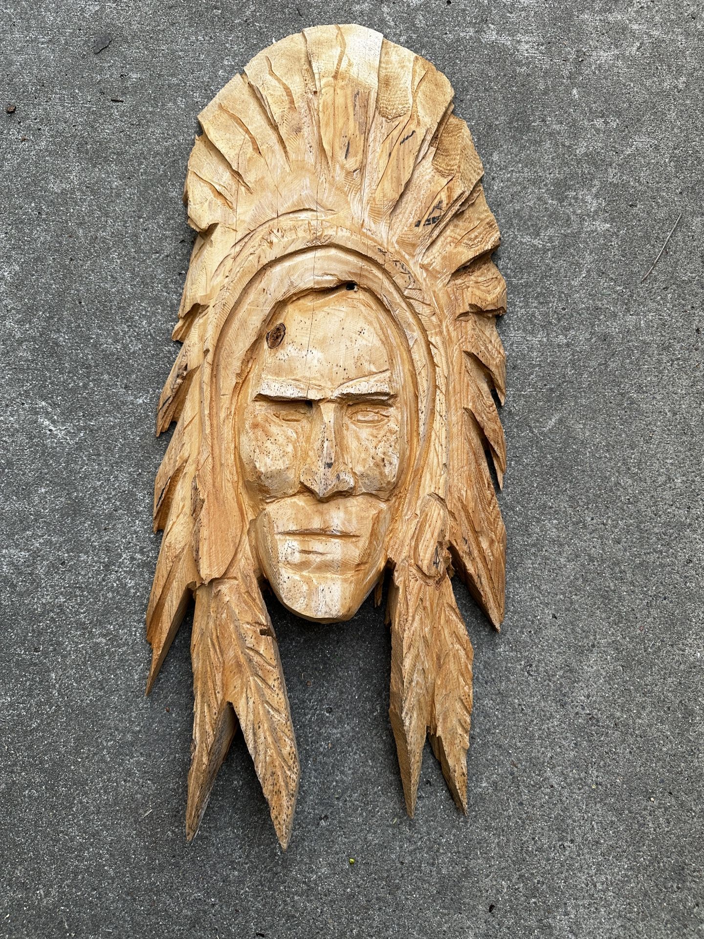 Carved Wooden Indian Face 30” X 12”