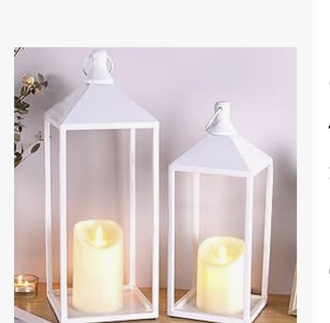 odern Farmhouse Lantern Decor, 17" 13" Set of 2 Wedding Lantern Centerpiece with Pillar Candle, White Candle Lanterns Decorative for Wedding, Mantle,