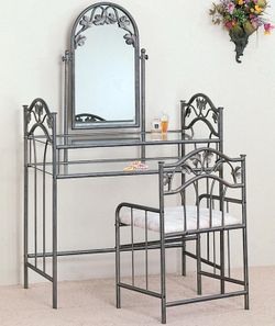 Metal Vanity Set with Mirror and Chair