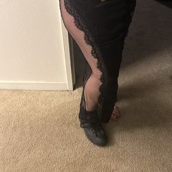 EUC satin skirt black large Sheer Sides Skirt Sexy