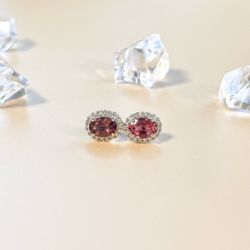 Pink Sapphire And Diamond Stud Earrings 14K White Gold