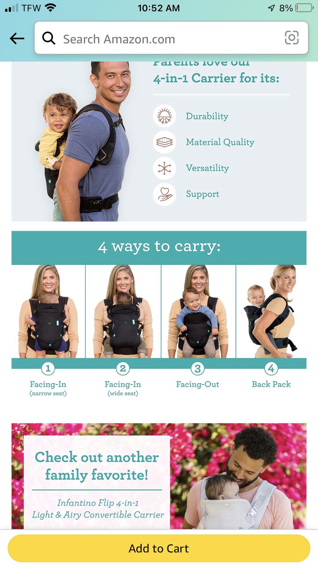 Infantino Flip 4-1 Convertible Baby Carrier 