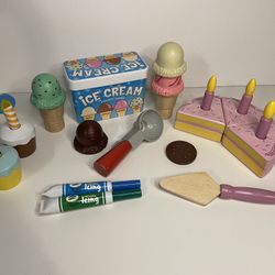 Wooden Play Pretend Cake, ice cream, and cupcakes