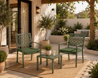 Outdoor Patio  Set 3 for Garden Balcony Backyard, Sage Green
Stackable Metal Steel Outdoor Table and Chairs, Waterproof Rustproof Patio Conversation S