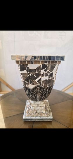 Handcrafted Mosaic Classical Pedestal Urn Mixed Textures Statement Vase