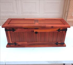 Acacia Wood Storage Chest w Black Metal Accents