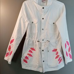 Painted White Jean Jacket.  SizeXL.