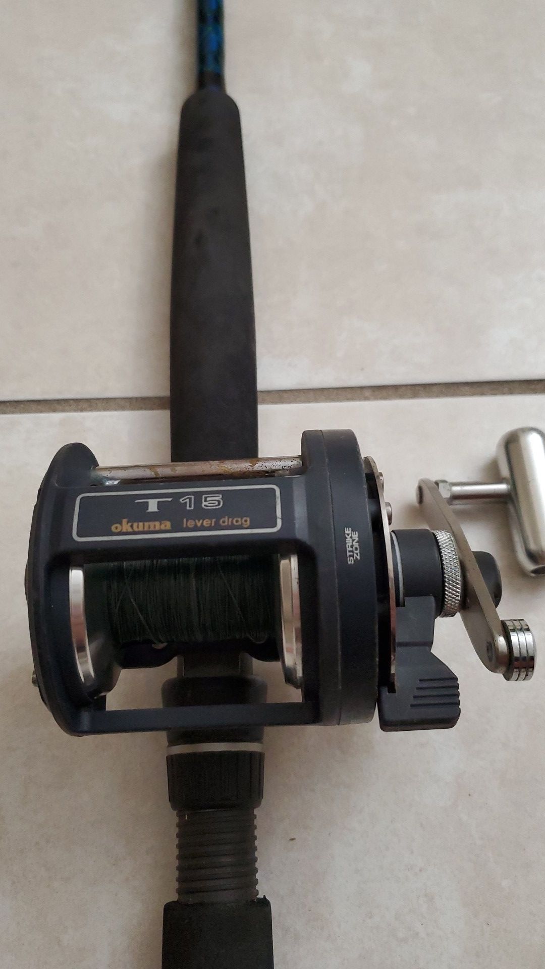 Okuma T15 Lever Drag Conventional Fishing Reel 7' Custom Rod Pole Beefy