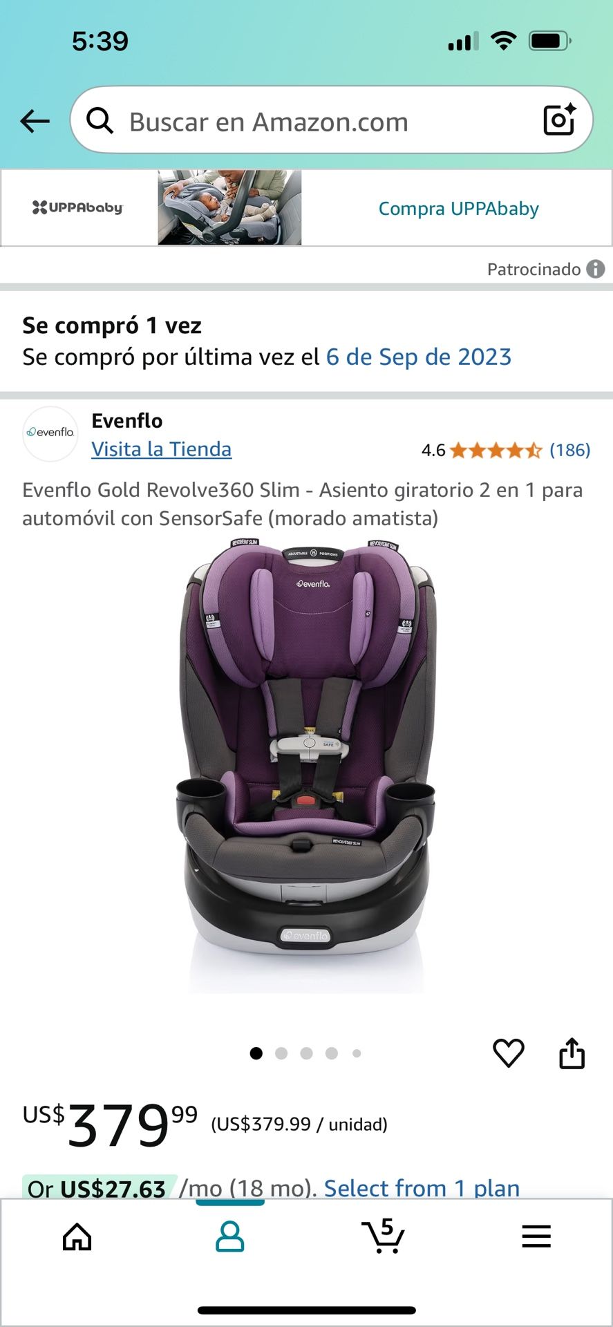 Evenflo Gold Revolve360 Slim - Asiento giratorio 2 en 1 para automóvil con SensorSafe (morado amatista)