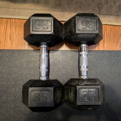 Rubber Hex Ergo-Grip Dumbbells 35lb pair