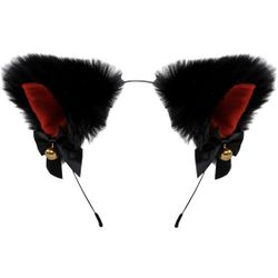 Cat Fox Wolf Faux Fur Ears Headband with Bowknot Bell Halloween Cosplay Party Costume Headwear