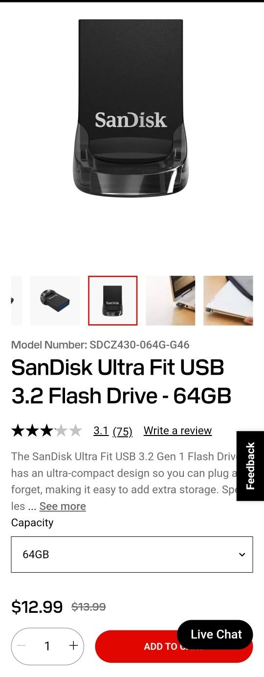 SanDisk Ultra Fit USB 3.2 Flash Drive 64 GB