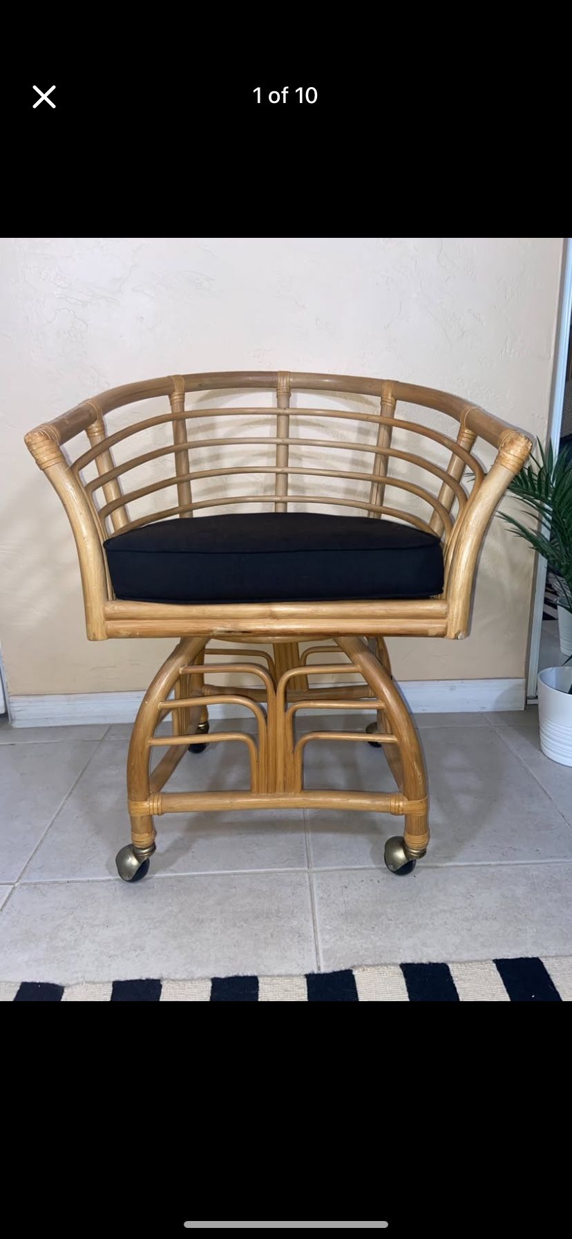 Vintage 70s Rattan Rolling Swivel Chair