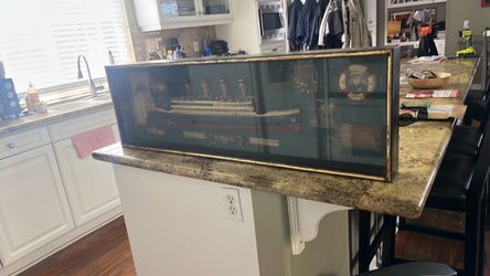 Vintage Titanic Model Ship Diorama Framed W Glass Shadow Box Large 41" X 14"