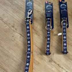 2 Large Dog Collars + Leash Bundle – Nautical Theme Brand new