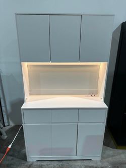 Homfa 70.9'' Tall Kitchen Pantry Cabinet with Charge Station & Led Light, 3 Drawer Storage Cabinet with Adjustable Shelves, White