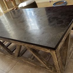 Rustic Solid Wood & Stone Coffee Table