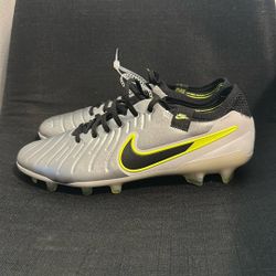  Nike Tiempo Legend 10 Elite Fg Metallic Silver Black  Volt Soccer Cleats Size 7.5