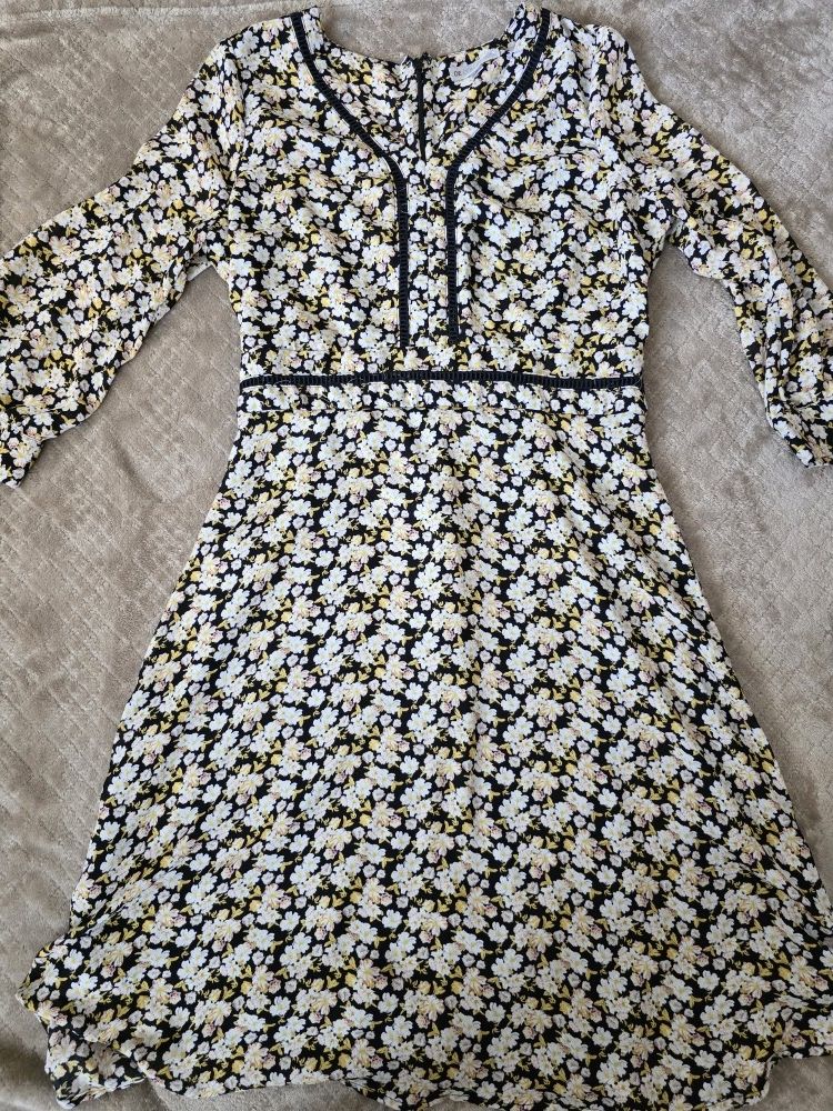 DE Collection Dress, Yellow Black, Lined Black, Size Medium