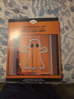 Battery operated with timer lighted neon ghost.