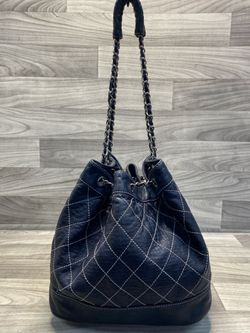 Chanel Navy Drawstring Lambskin Diamond Stitched Bucket Bag Authentic (159762-1)