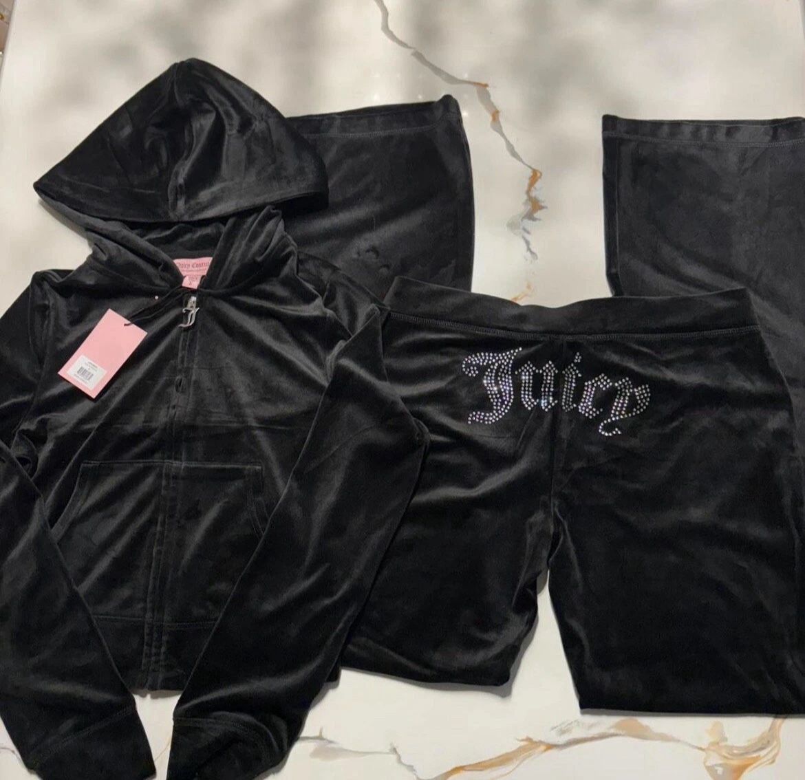 Sizes S,  L Size M Black Juicy Couture Velour Tracksuit Bling jacket and pants Liquorice