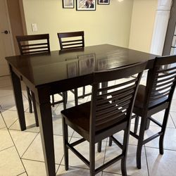 Solid Wood Counter Height Dining Table + 4 Chairs