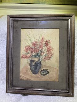 BLACK FRIDAY SALE🏵️ VINTAGE ORIGINAL WATERCOLOR Still Life Flowers Signed R. SALVADOR ESCOBAR Ecuador – Framed