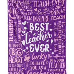 New In Bag Best Teacher Ever Purple Pink White Soft Blanket Throw