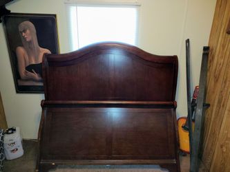 Queen Sleigh Bed Frame - Dark Cherry Wood - $120 - Headboard, Footboard, Rails