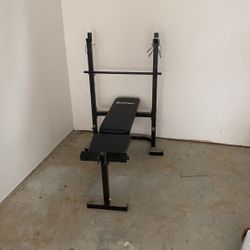 Adjustable Bench W/ Weights And Bar