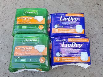 Adult Diapers. Large 16 count $10 Each