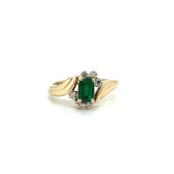 14kt Gold Diamond Ring With Emerald Stone & 6 Diamonds 2.85grams Size 7 167685 11