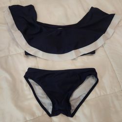 Two Piece Swimsuit Scrunch Bikini Bottom Dark Navy Blue